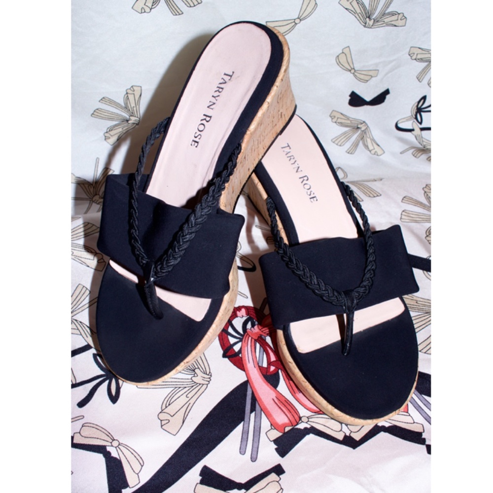 Taryn Rose Keely Braided Cork-Wedge Sandal, Black - Picture 2 of 9